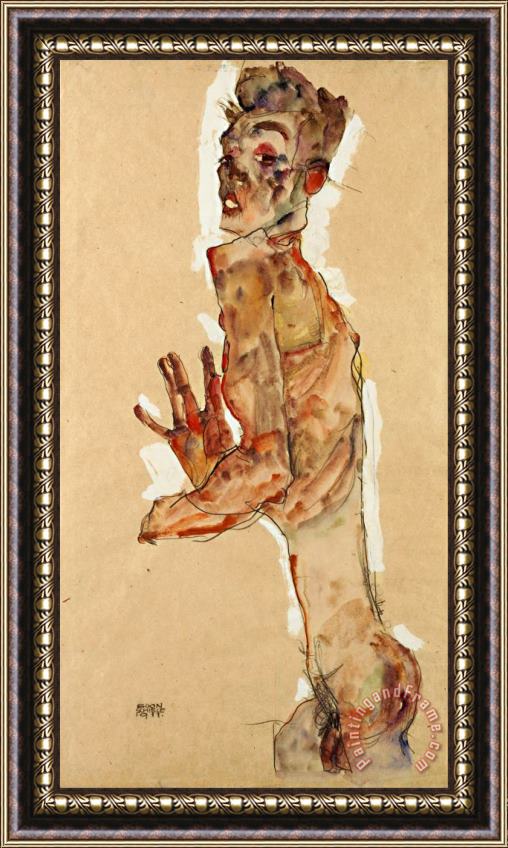 Egon Schiele Self Portrait with Splayed Fingers Framed Painting