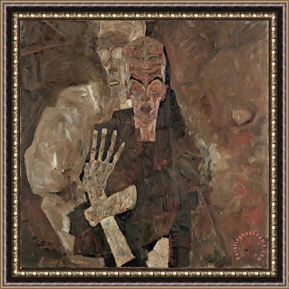 Egon Schiele Self Seer II (death And Man) Framed Painting