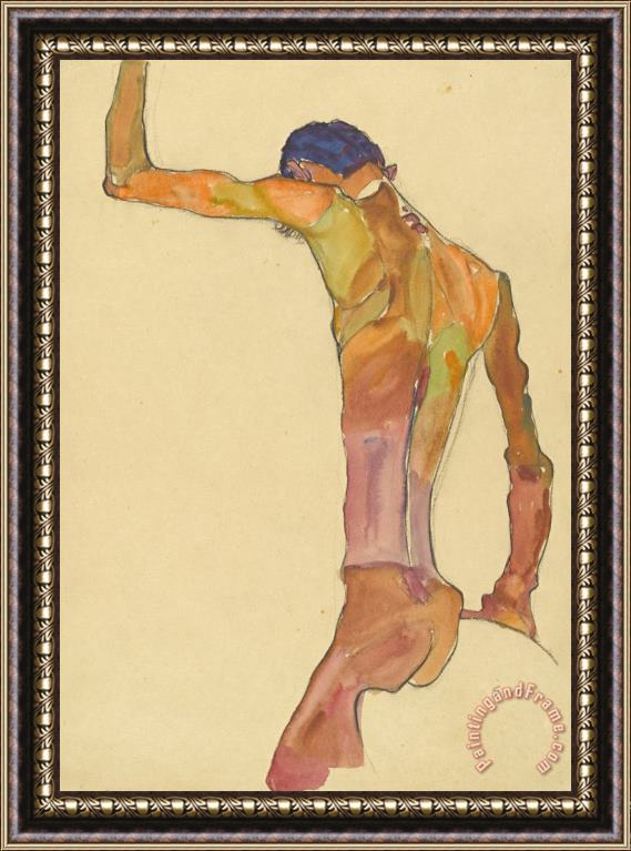 Egon Schiele Standing Male Nude with Arm Raised, Back View Framed Print