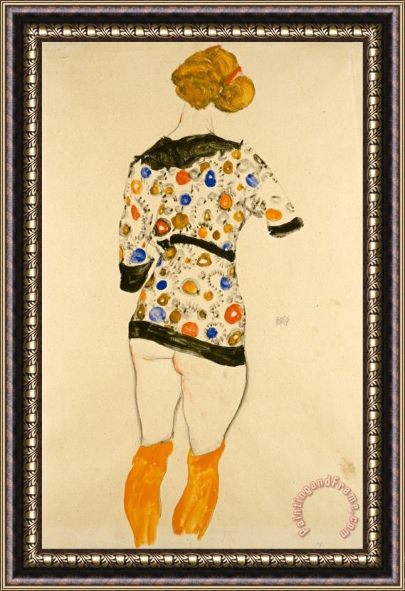Egon Schiele Standing Woman in a Patterned Blouse Framed Painting