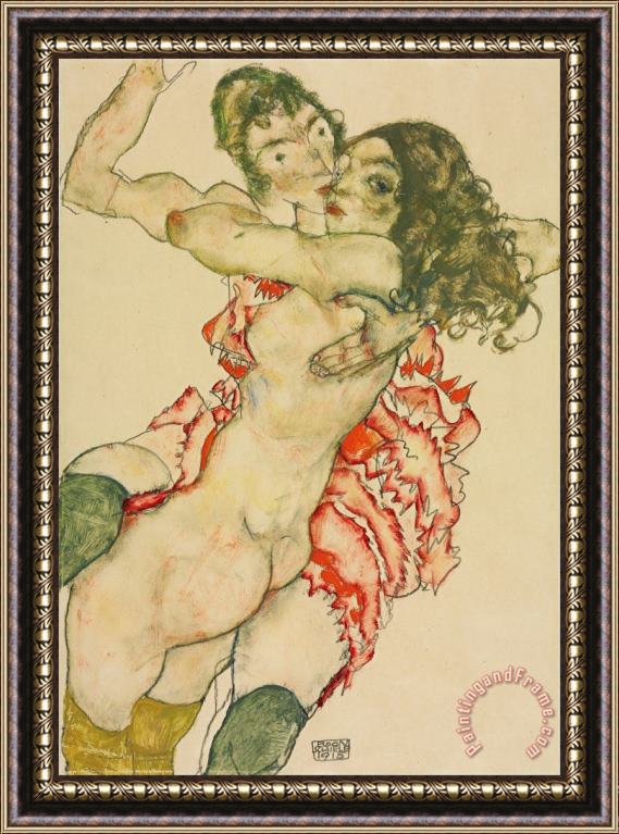 Egon Schiele Two Women Embracing Framed Print