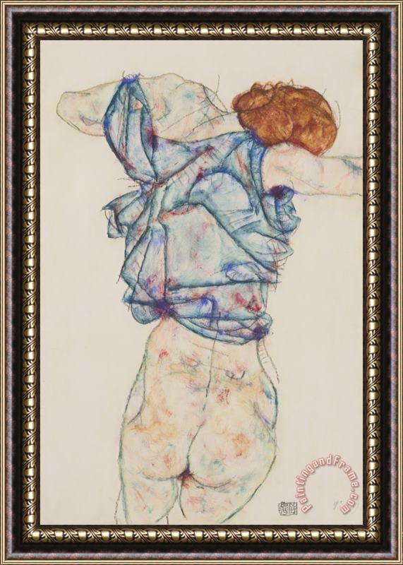 Egon Schiele Woman Undressing Framed Print