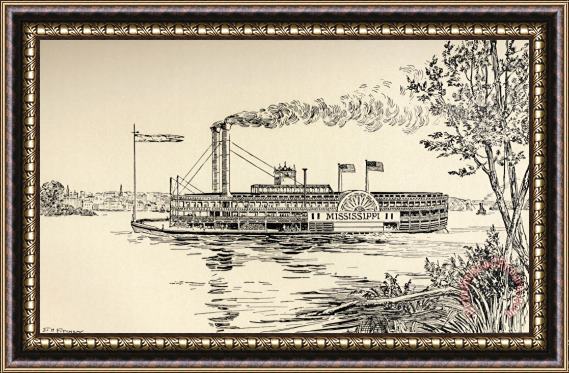 EH Fitchew A Mississippi Steamer Off St Louis From American Notes By Charles Dickens Framed Painting