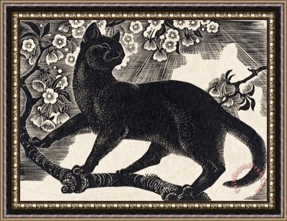 Eileen Mayo Cat in Cherry Tree Framed Print