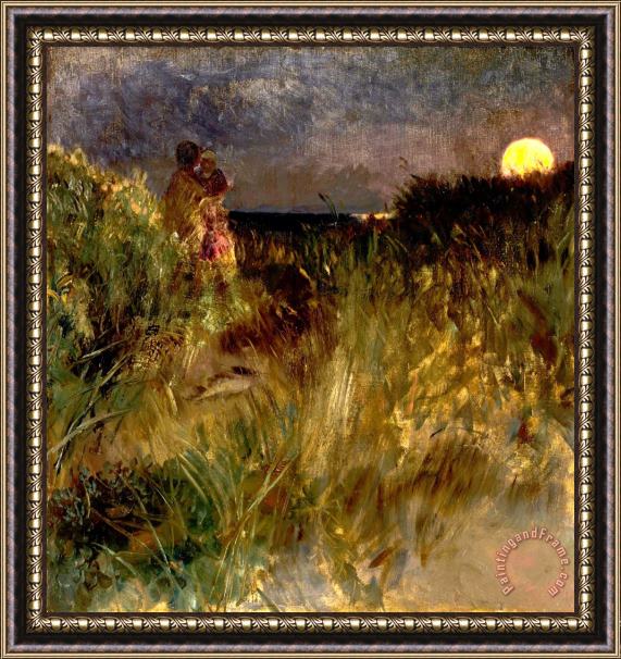 Eilif Peterssen Moonrise Over The Dunes Framed Painting