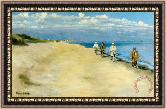 Einar Hein Beach Cyclists Framed Painting