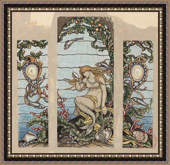 Elihu Vedder The Mermaid Window , Design for Stained Glass Window for The A.h. Barney Residence, New York, Ny Framed Painting