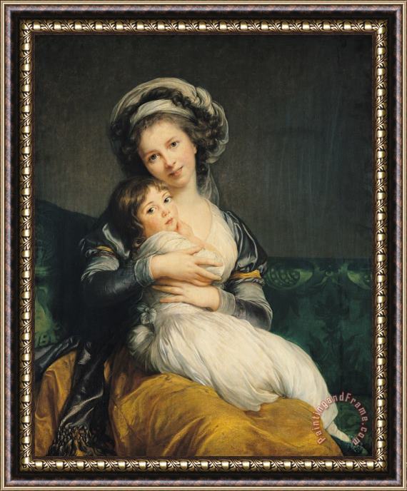 Elisabeth Louise Vigee Lebrun Self portrait in a Turban with her Child Framed Print