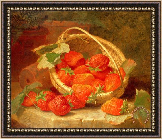 Eloise Harriet Stannard A Basket of Strawberries on a Stone Ledge 1888 Framed Painting