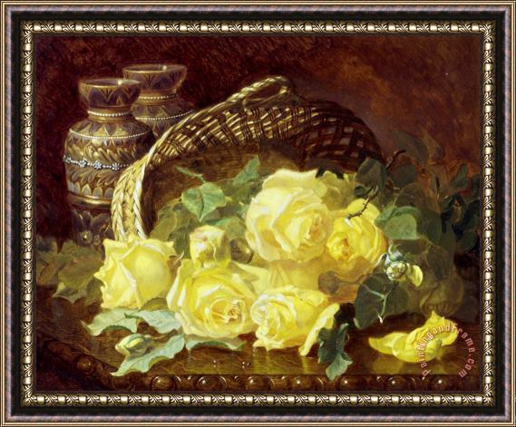 Eloise Harriet Stannard Basket of Yellow Roses Framed Painting