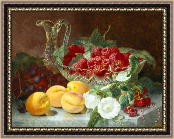 Eloise Harriet Stannard Still Life of Raspberries in a Glass Bowl Framed Painting