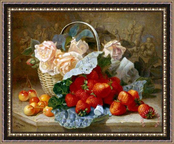 Eloise Harriet Stannard Still Life of Summer Fruit And Peach Roses Framed Print