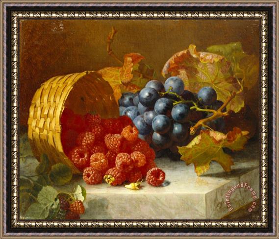 Eloise Harriet Stannard Still Life with Raspberries And a Bunch of Grapes on a Marble Ledge 1882 Framed Print