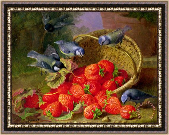 Eloise Harriet Stannard Still Life with Strawberries And Bluetits Framed Painting
