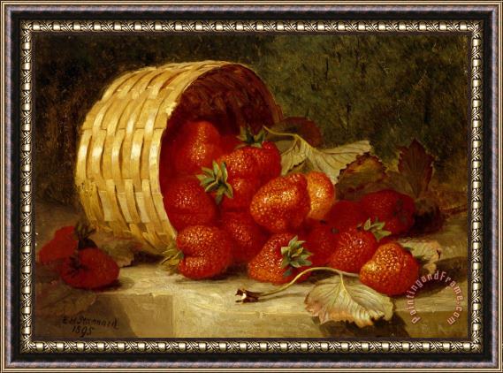 Eloise Harriet Stannard Strawberries in a Wicker Basket on a Ledge 1895 Framed Painting