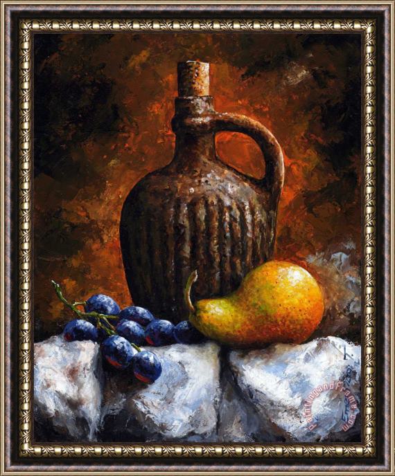 Emerico Toth Old bottle and fruit II Framed Print