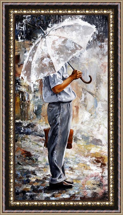 Emerico Toth Rain day - The office man Framed Painting