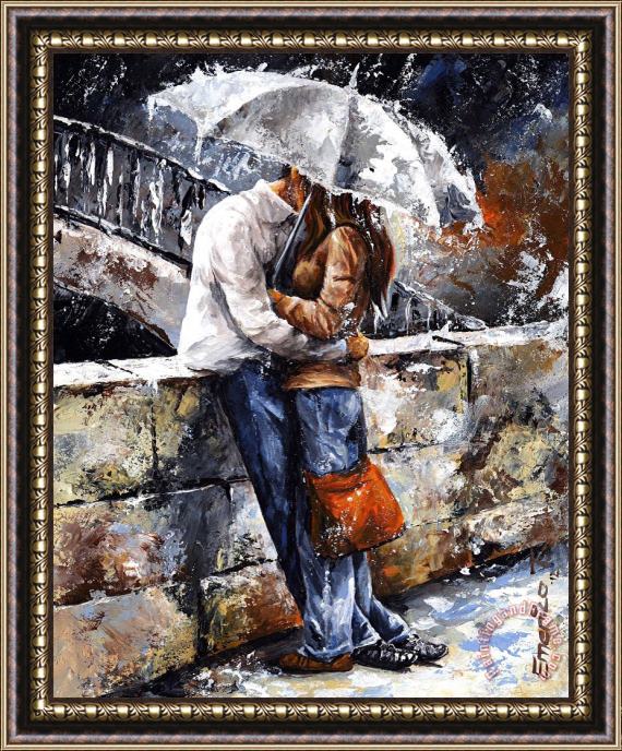 Emerico Toth Rainy day - Love in the rain Framed Print
