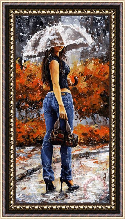 Emerico Toth Rainy day - Woman of New York 14 Framed Painting