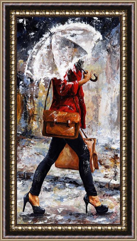 Emerico Toth Rainy day - Woman of New York 17 Framed Painting
