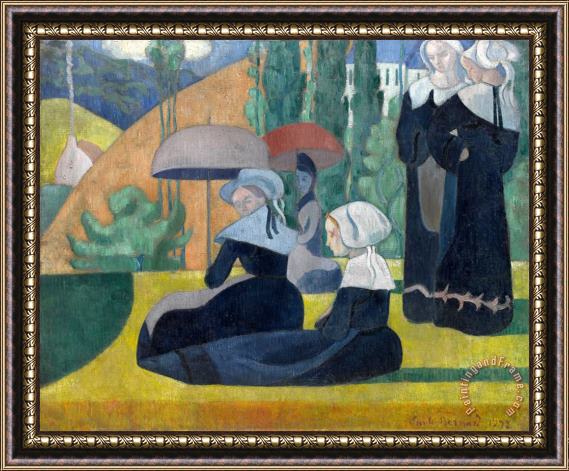 Emile Bernard Breton Women with Umbrellas Framed Print