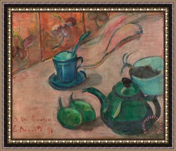 Emile Bernard Still Life with Teapot, Cup And Fruit Framed Print