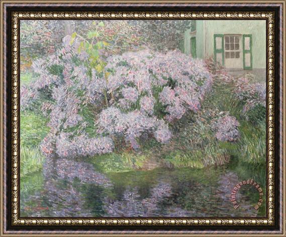 Emile Claus Hydrangeas on the banks of the River Lys Framed Painting