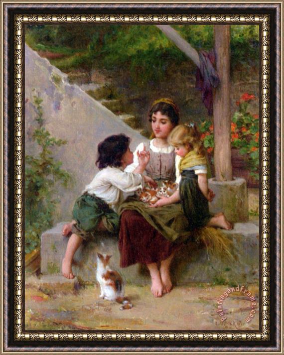 Emile Munier Playing with The Kittens Framed Painting