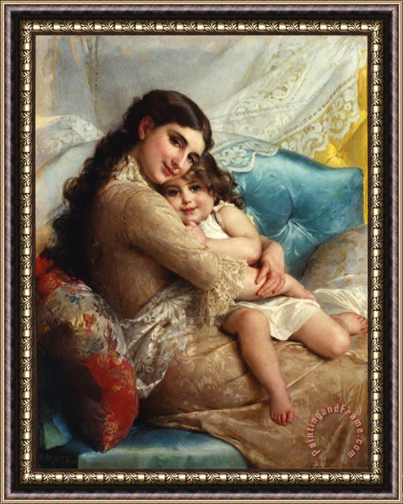 Emile Munier Portrait of a Mother And Daughter Framed Print