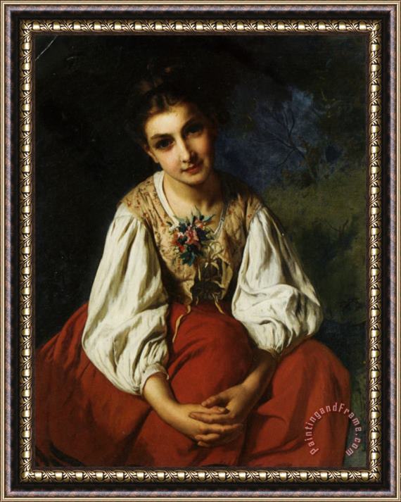 Emile Munier Portrait of a Young Girl Framed Painting
