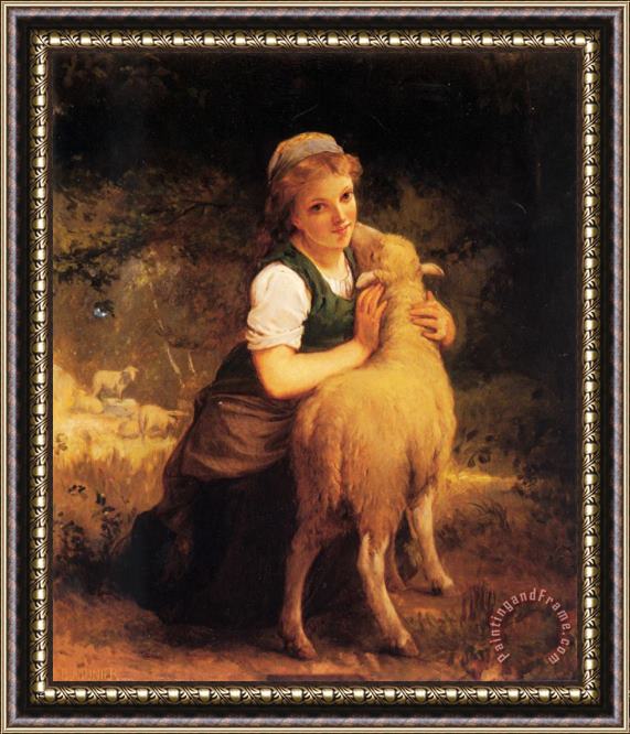 Emile Munier Young Girl with Lamb Framed Painting