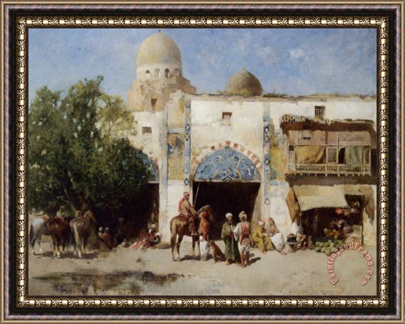 Emile Regnault De Maulmain Horses Before a Mosque Framed Painting