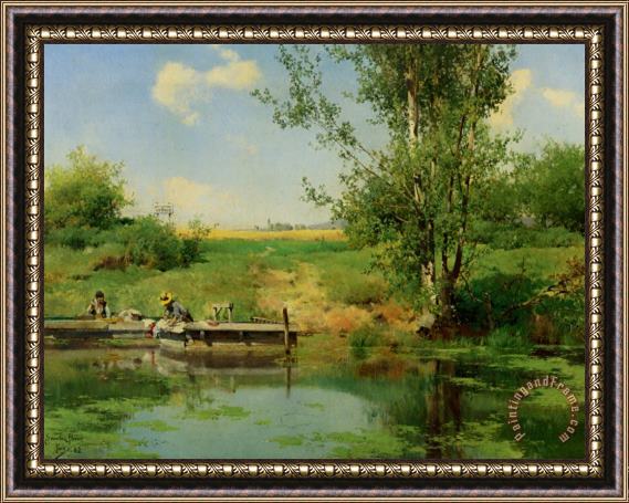 Emilio Sanchez Perrier Laundry at The Edge of The River Framed Painting