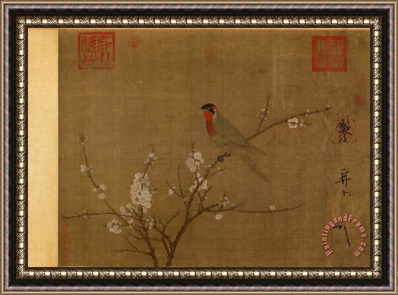 Emperor Huizong Five Colored Parakeet on a Blossoming Apricot Tree Framed Painting