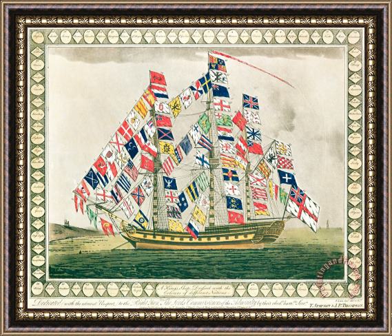 English School A King S Ship Dressed With The Colours Of Different Nations 6th October 1794 Framed Painting