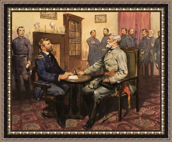 English School General Grant meets Robert E Lee Framed Painting