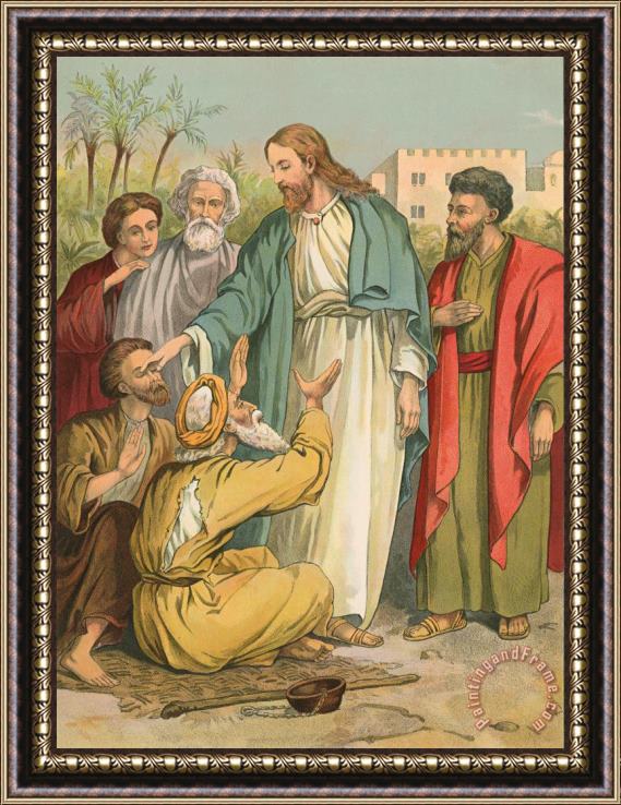 English School Jesus and the Blind Men Framed Painting