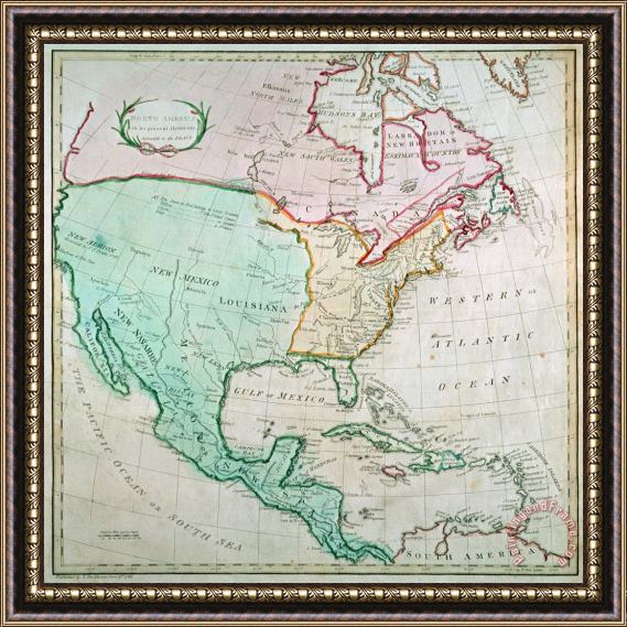 English School Map of North America Framed Painting