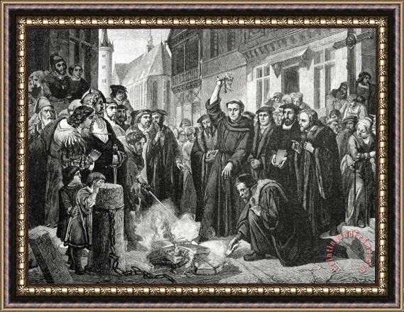 English School Martin Luther 1483 1546 Publicly Burning The Pope's Bull In 1521 Framed Print