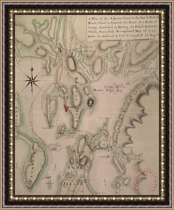 English School Military plan of the North Part of Rhode Island Framed Painting
