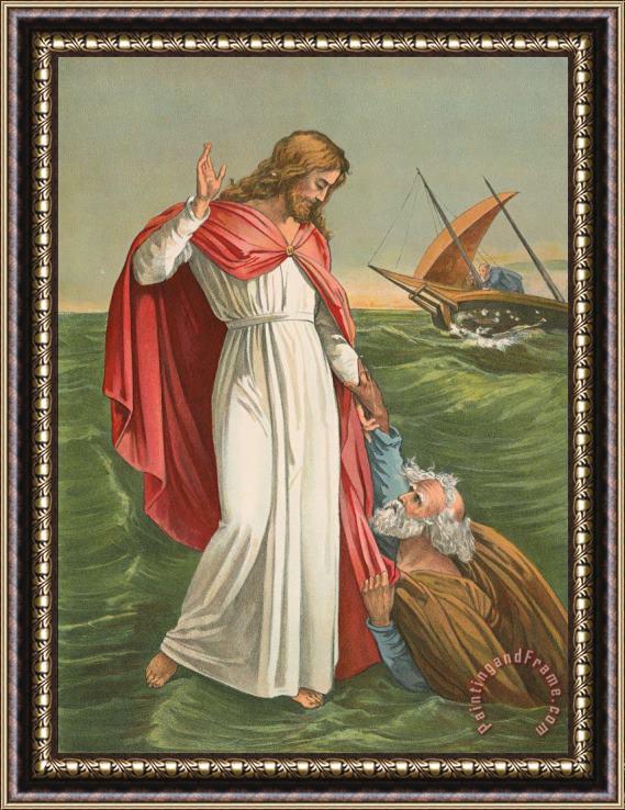 English School Peter Walking on the Sea Framed Painting