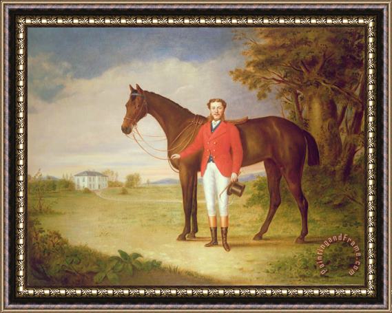 English School Portrait of a gentleman with his horse Framed Painting