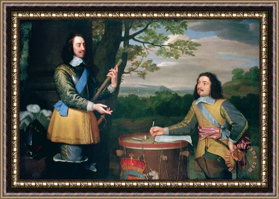 English School Portrait of Charles I and Sir Edward Walker Framed Painting