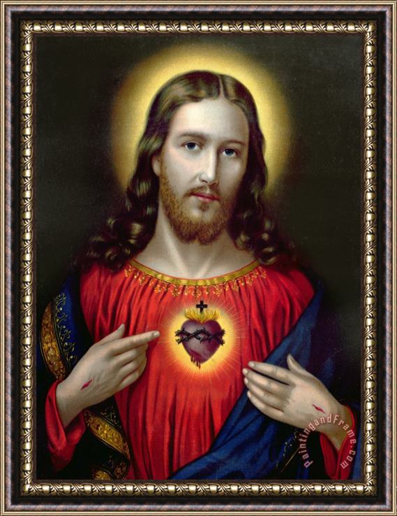 English School The Sacred Heart of Jesus Framed Painting