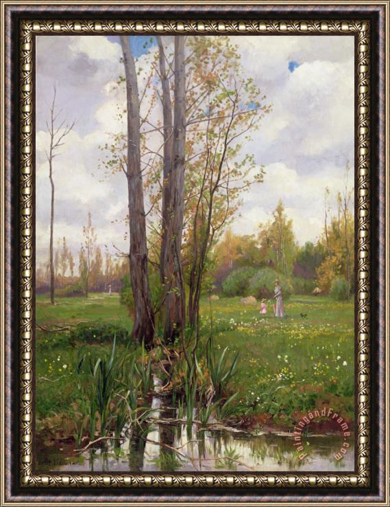Ernest Le Villain Tree Beside Water Framed Painting