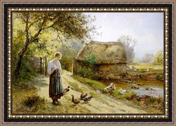 Ernest Walbourn Bright Day by The River Feeding The Ducks Framed Print