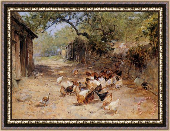 Ernest Walbourn Chickens in a Farmyard Framed Painting