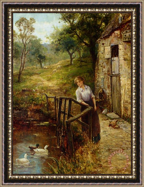 Ernest Walbourn Young Lady at The Mill Pond Framed Painting