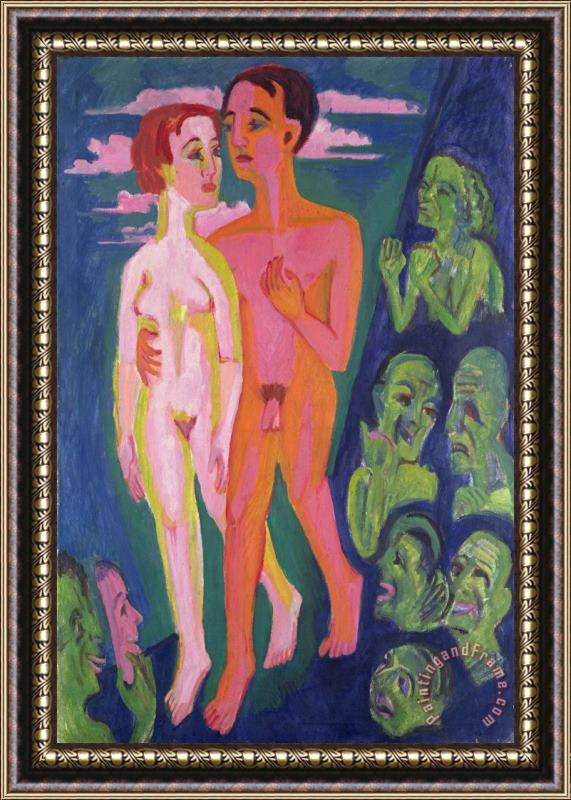 Ernst Ludwig Kirchner A Couple In Front Of A Crowd Framed Painting