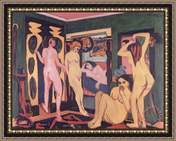 Ernst Ludwig Kirchner Bathers In A Room Framed Painting